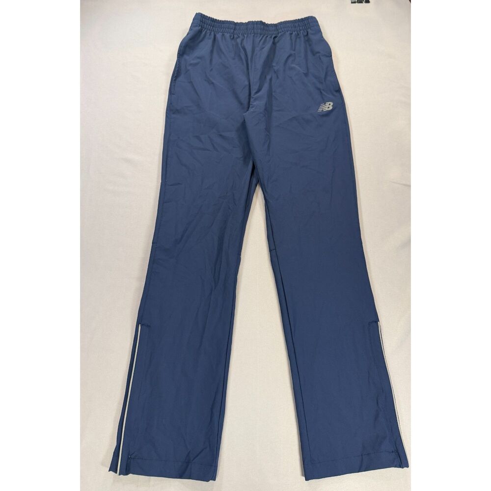 New Balance Mens Small Track Pants Navy Stretch Ankle Zip Reflective Running